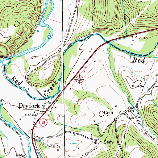 Topographic Map of Dryfork Post Office, WV
