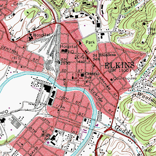 Topographic Map of Elkins-Randolph County Public Library, WV
