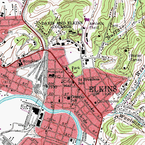 Topographic Map of First Baptist Church, WV