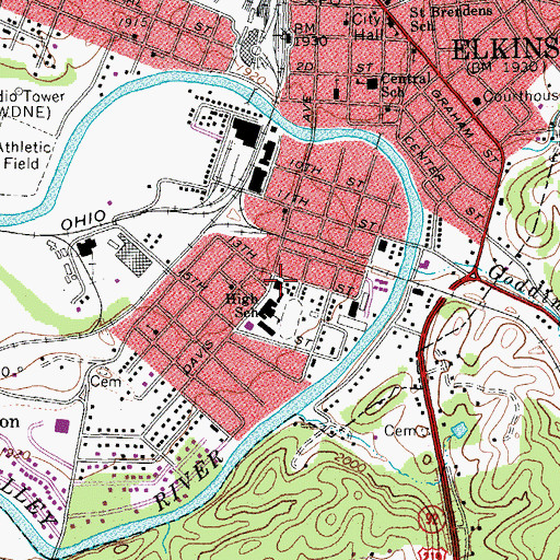 Topographic Map of First Ward School (historical), WV