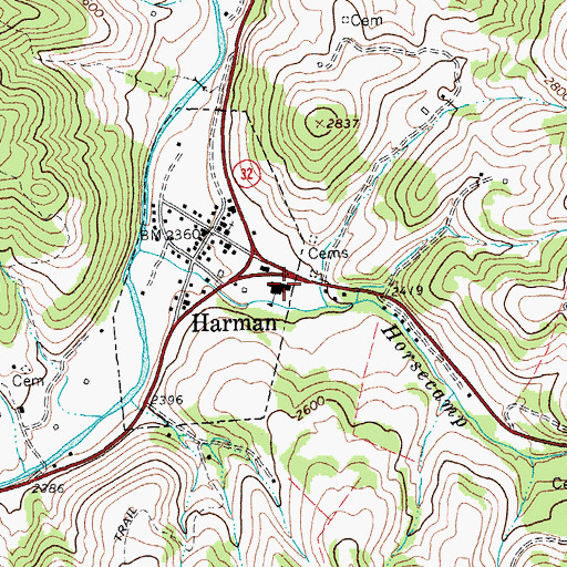 Topographic Map of Harman School, WV