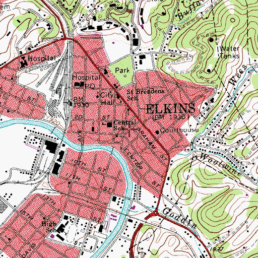 Topographic Map of John Street Baptist Church, WV