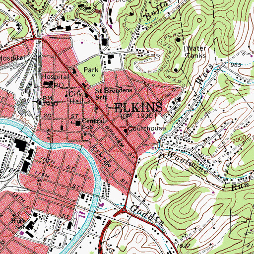 Topographic Map of Randolph County Jail (historical), WV