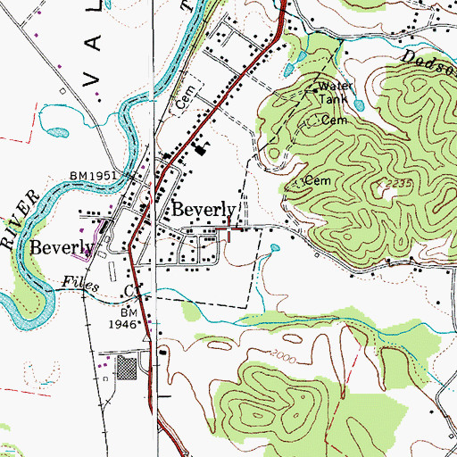 Topographic Map of Beverly Post Office, WV