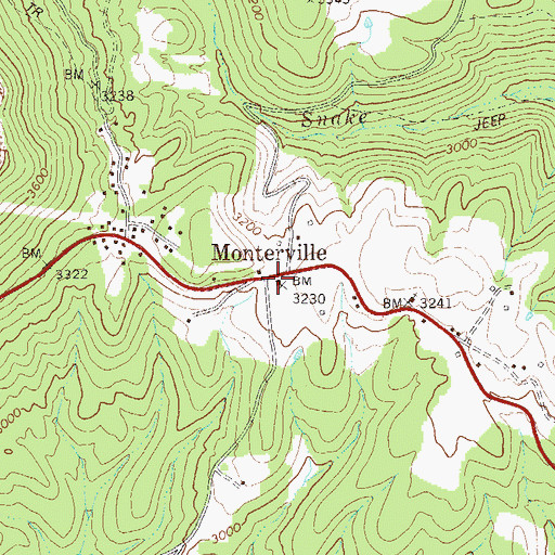 Topographic Map of Monterville Post Office, WV