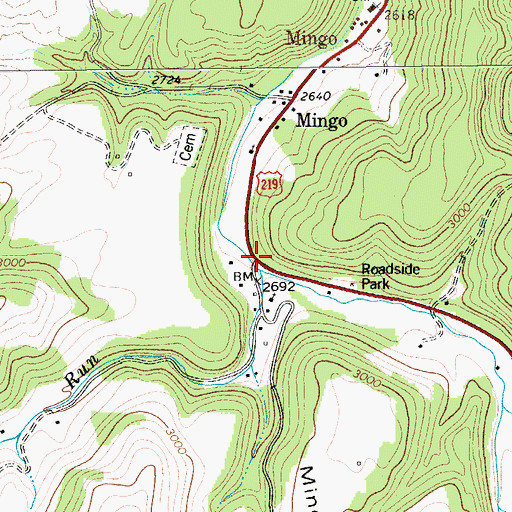 Topographic Map of Upper Mingo, WV