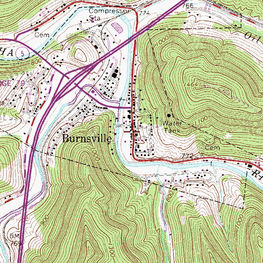 Topographic Map of Burnsville Post Office, WV