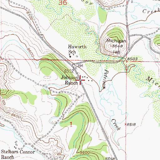 Topographic Map of Johnson Ranch, CO