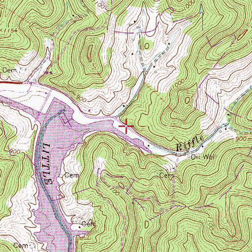 Topographic Map of Riffle Run Recreation Area, WV