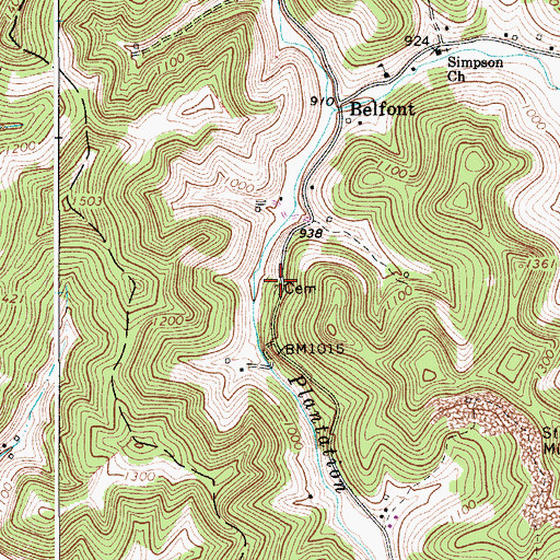 Topographic Map of Boone Cemetery, WV