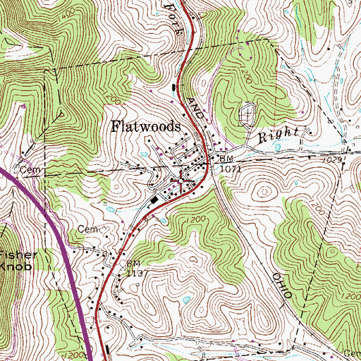 Topographic Map of Flatwoods Post Office, WV