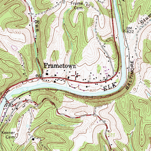 Topographic Map of Frametown Elementary School, WV