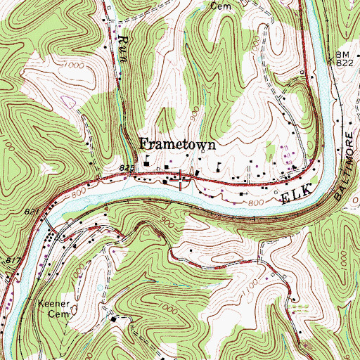Topographic Map of Frametown Post Office, WV