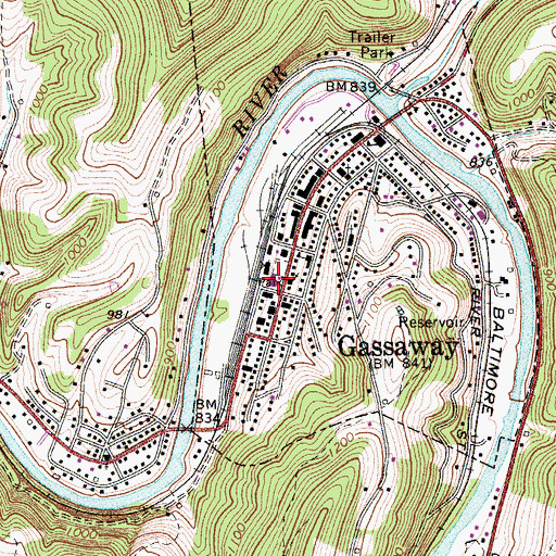 Topographic Map of Gassaway Post Office, WV
