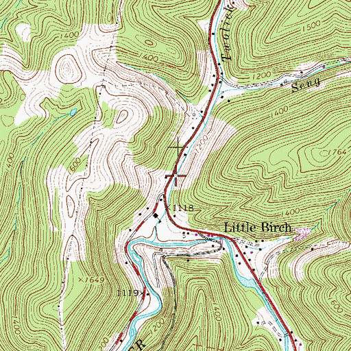 Topographic Map of Little Birch Post Office, WV