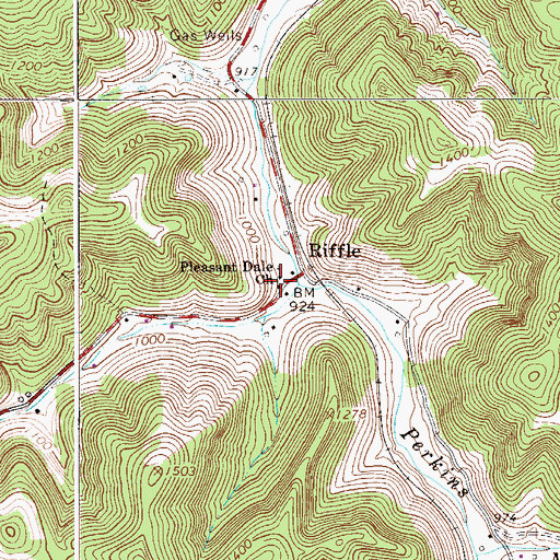 Topographic Map of Riffle Post Office, WV