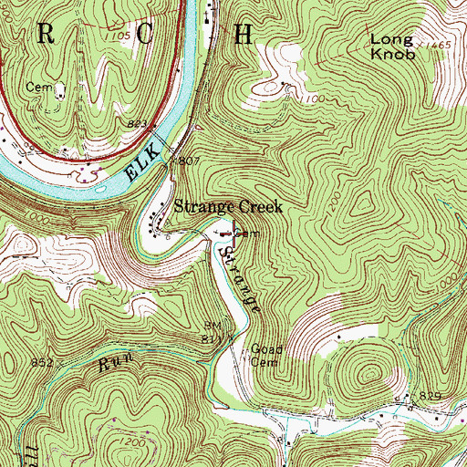 Topographic Map of Strange Creek Cemetery, WV