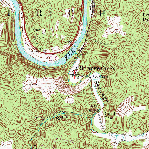 Topographic Map of Strange Creek Post Office, WV