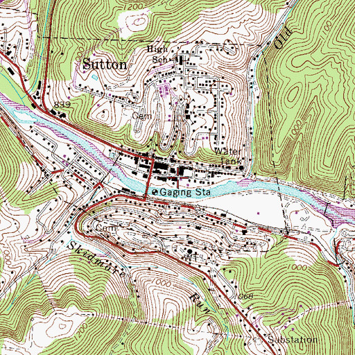 Topographic Map of Sutton Post Office, WV
