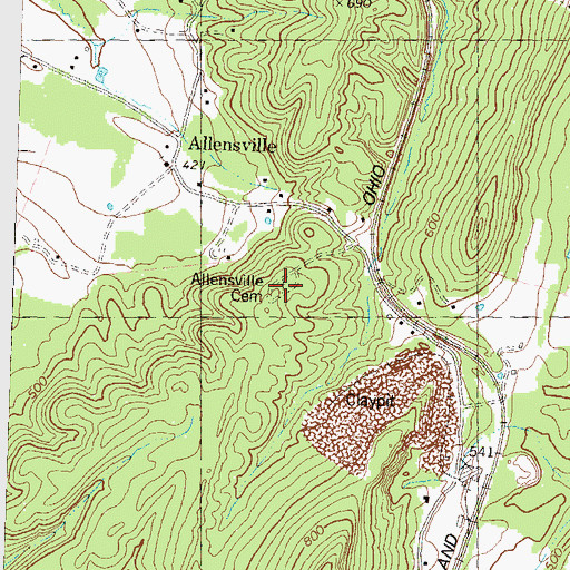 Topographic Map of Allensville Cemetery, WV