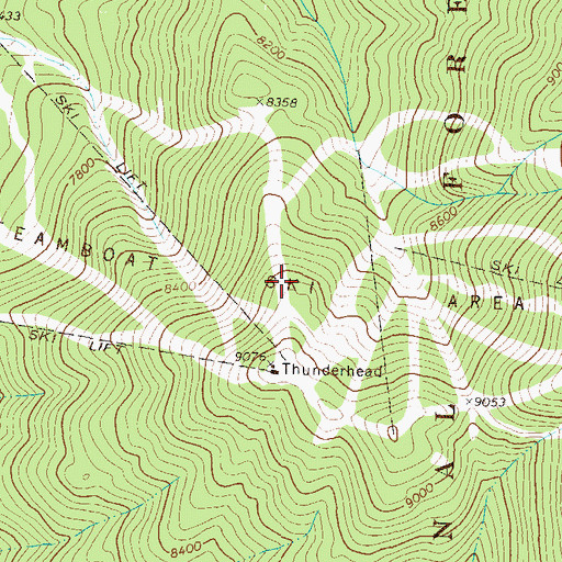 Topographic Map of Steamboat Ski Area, CO