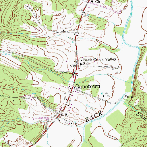 Topographic Map of Ganotown Cemetery, WV