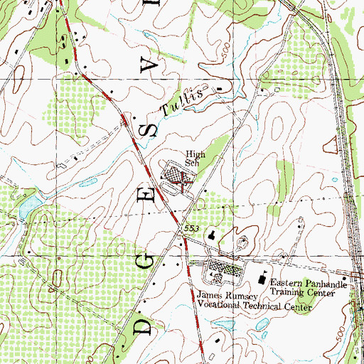 Topographic Map of Hedgesville High School, WV