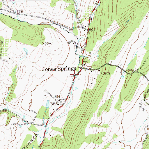 Topographic Map of Jones Springs Cemetery, WV