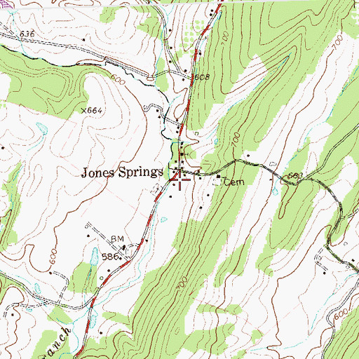 Topographic Map of Jones Springs Post Office, WV