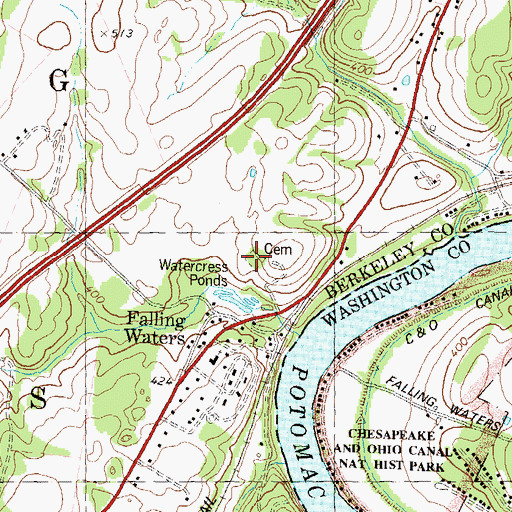 Topographic Map of Old Falling Waters Cemetery, WV