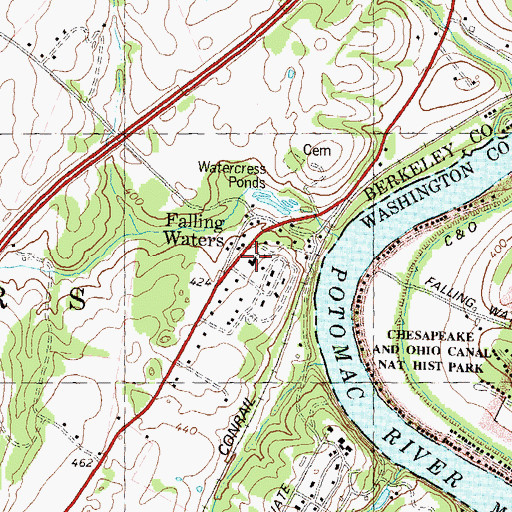 Topographic Map of Old Falling Waters Presbyterian Church, WV