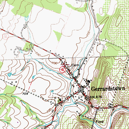 Topographic Map of Gerrardstown Post Office, WV