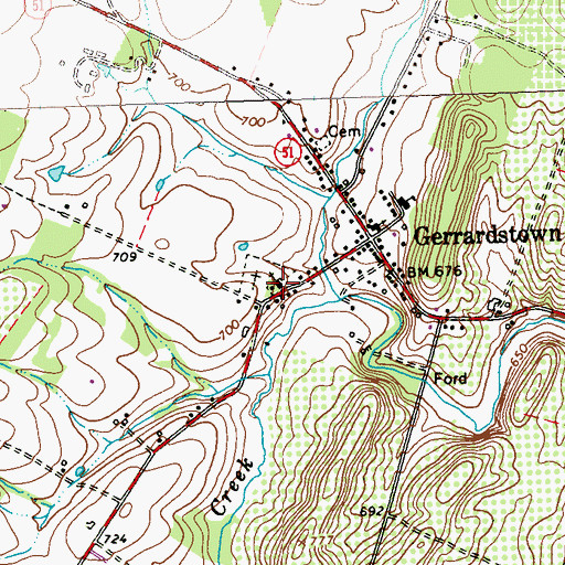 Topographic Map of Gerrardstown Presbyterian Church, WV