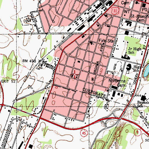 Topographic Map of Martinsburg Church of Christ, WV