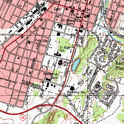 Topographic Map of Martinsburg High School, WV