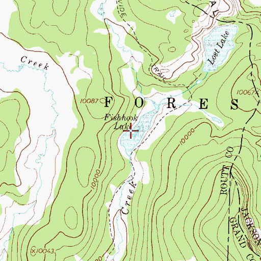 Topographic Map of Fishhook Lake, CO