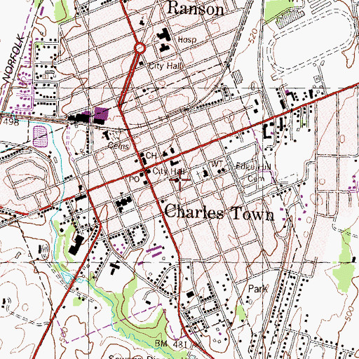 Topographic Map of Charles Town Baptist Church, WV