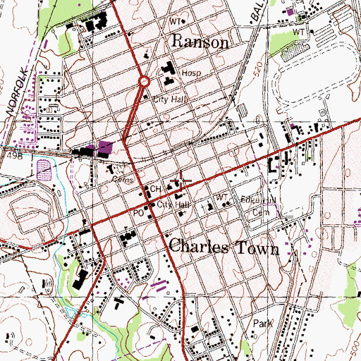 Topographic Map of Charles Town Presbyterian Church, WV