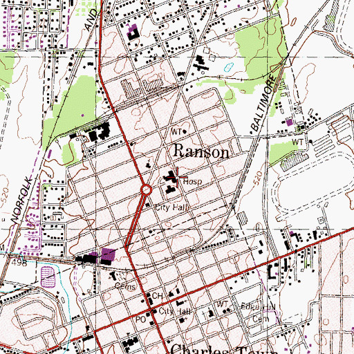 Topographic Map of Jefferson Medical Center, WV