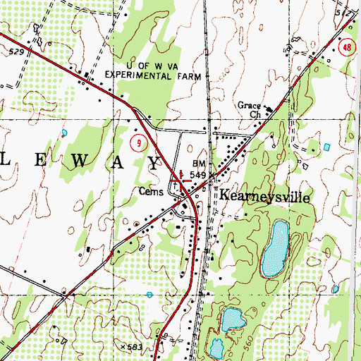 Topographic Map of Kearneysville Cemetery, WV
