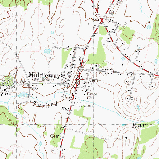 Topographic Map of Middleway Historic District, WV