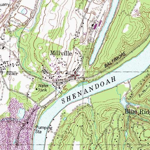 Topographic Map of Millville Post Office, WV