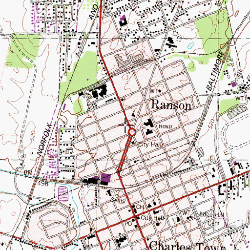 Topographic Map of Ranson Public School (historical), WV