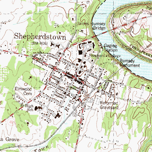 Topographic Map of Shepherdstown Historic District, WV