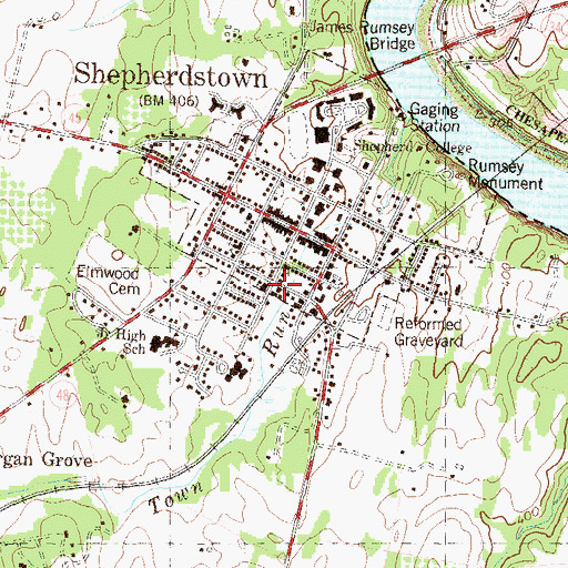 Topographic Map of Shepherdstown Post Office, WV