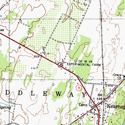 Topographic Map of University of West Virginia Experimental Farm, WV