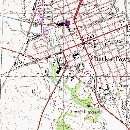 Topographic Map of Wainwright Baptist Church, WV