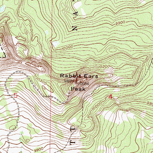Topographic Map of Rabbit Ears Peak, CO