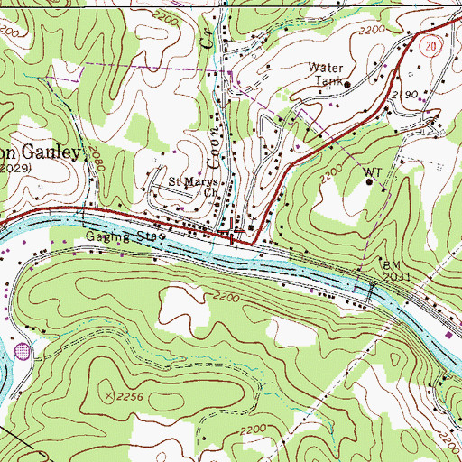 Topographic Map of Camden on Gauley Post Office, WV