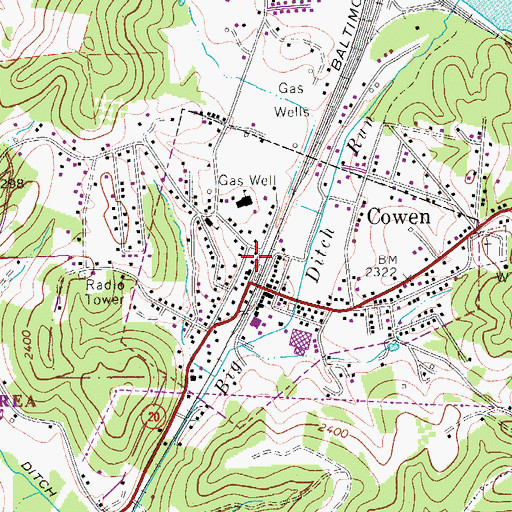 Topographic Map of Cowen Post Office, WV